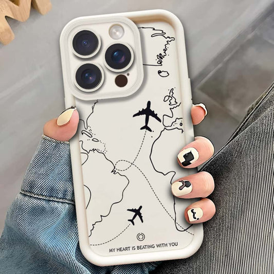 iPhone 15 Pro Max  - Offwhite - Airplane Route Design - ONation Step Up Series - HQ Liquid Silicone Soft Case