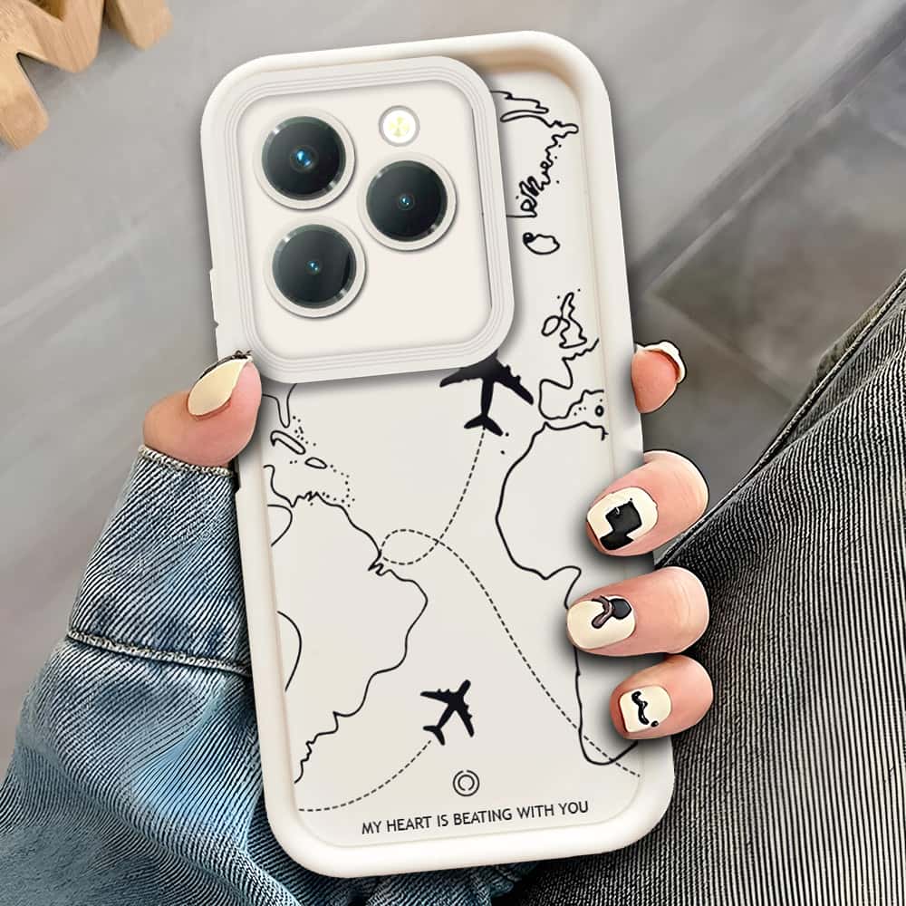 Infinix Hot 40  - Offwhite - Airplane Route Design - ONation Step Up Series - HQ Liquid Silicone Soft Case