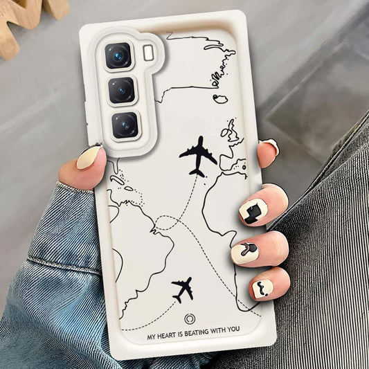 Infinix Hot 60 Pro  - Offwhite - Airplane Route Design - ONation Step Up Series - HQ Liquid Silicone Soft Case