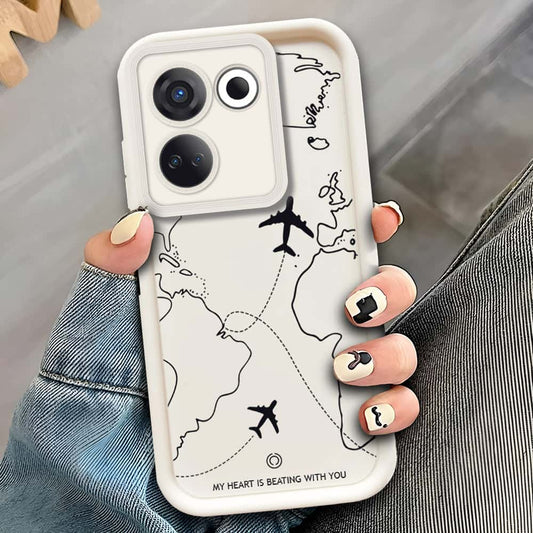 Tecno Camon 20 Pro  - Offwhite - Airplane Route Design - ONation Step Up Series - HQ Liquid Silicone Soft Case
