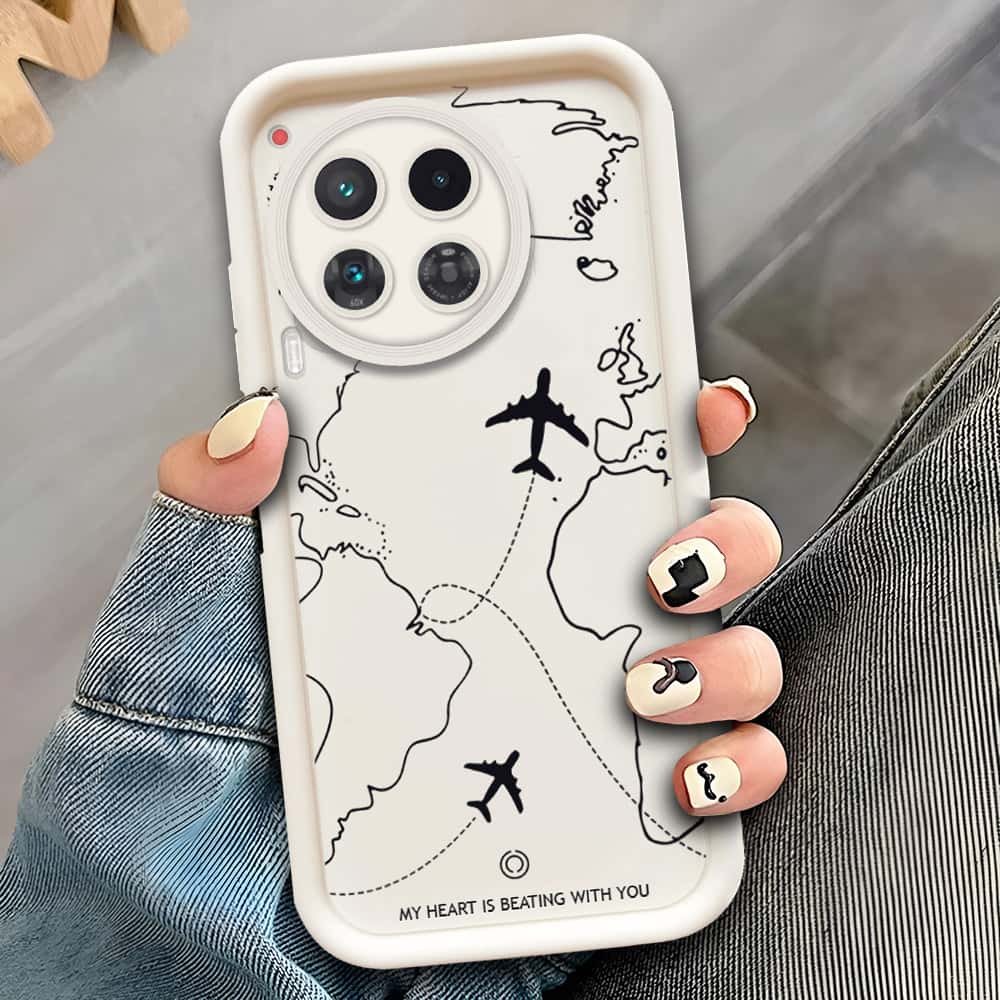 Tecno Camon 30  - Offwhite - Airplane Route Design - ONation Step Up Series - HQ Liquid Silicone Soft Case