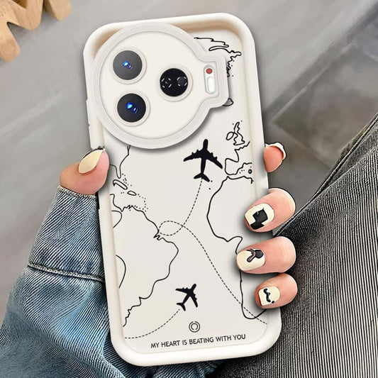 Tecno Camon 30 Pro 5G - Offwhite - Airplane Route Design - ONation Step Up Series - HQ Liquid Silicone Soft Case