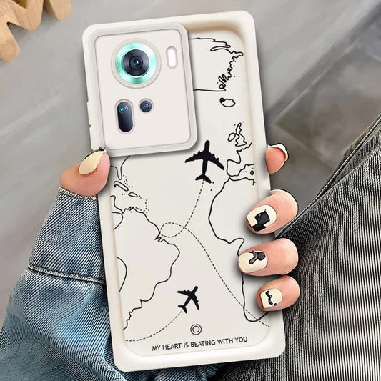Oppo Reno 11 5G  - Offwhite - Airplane Route Design - ONation Step Up Series - HQ Liquid Silicone Soft Case