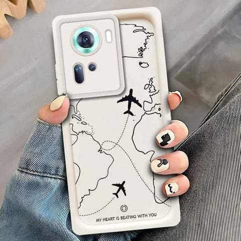 Oppo Reno 11 5G  - Offwhite - Airplane Route Design - ONation Step Up Series - HQ Liquid Silicone Soft Case