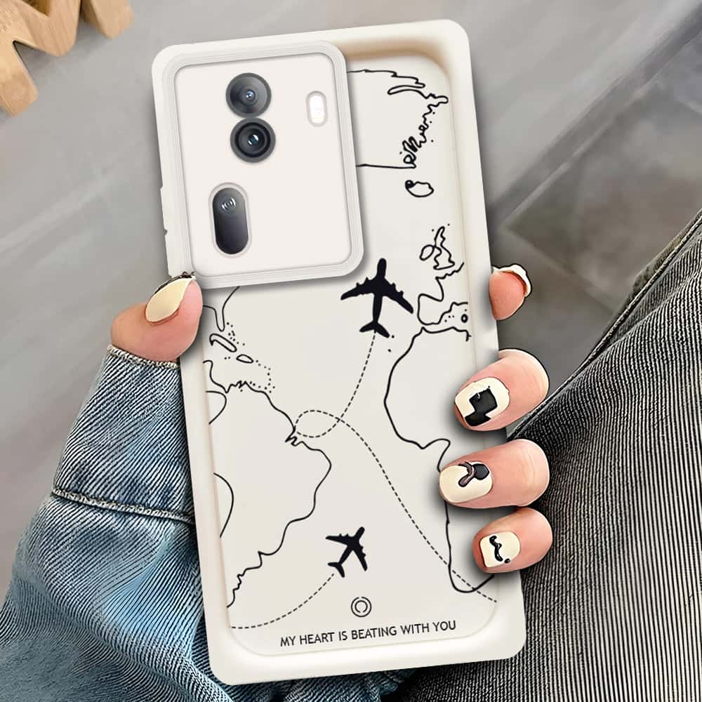 Oppo Reno 11 Pro  - Offwhite - Airplane Route Design - ONation Step Up Series - HQ Liquid Silicone Soft Case