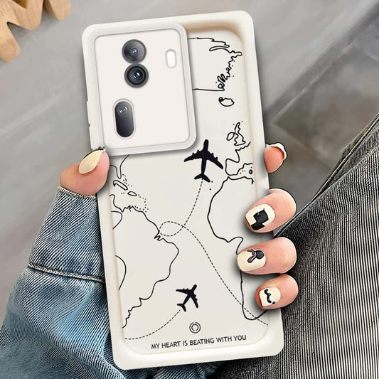 Oppo Reno 11 Pro  - Offwhite - Airplane Route Design - ONation Step Up Series - HQ Liquid Silicone Soft Case