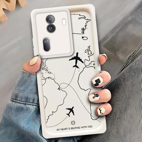 Oppo Reno 11 Pro  - Offwhite - Airplane Route Design - ONation Step Up Series - HQ Liquid Silicone Soft Case