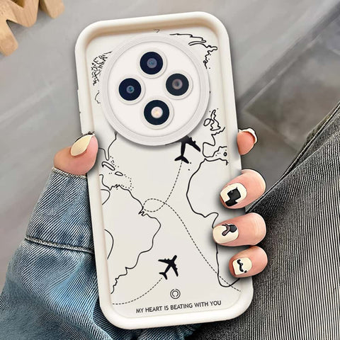 Oppo Reno 12F  - Offwhite - Airplane Route Design - ONation Step Up Series - HQ Liquid Silicone Soft Case