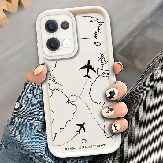 Oppo Reno 13  - Offwhite - Airplane Route Design - ONation Step Up Series - HQ Liquid Silicone Soft Case