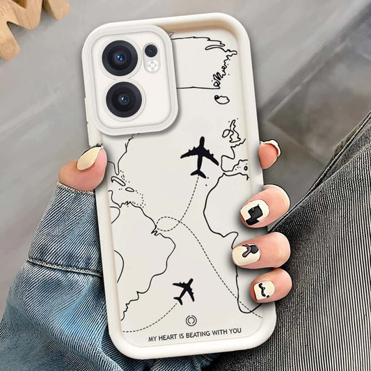 Oppo Reno 13F  - Offwhite - Airplane Route Design - ONation Step Up Series - HQ Liquid Silicone Soft Case