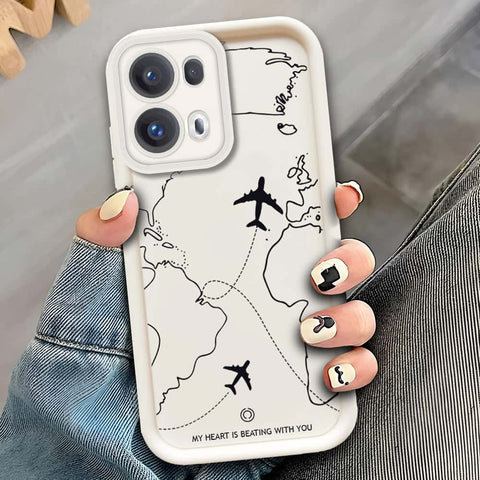 Oppo Reno 13 Pro  - Offwhite - Airplane Route Design - ONation Step Up Series - HQ Liquid Silicone Soft Case