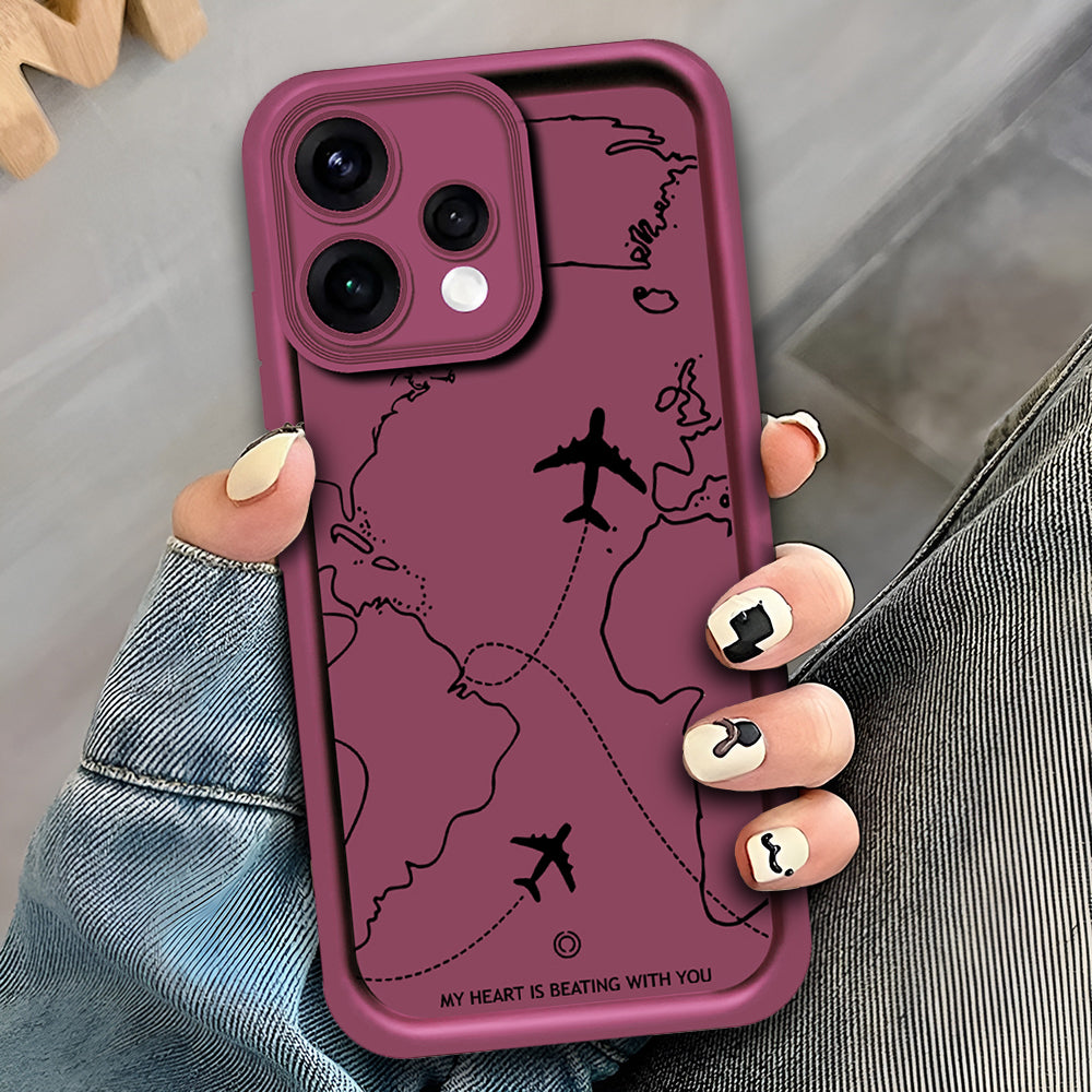 Oppo Reno 15  - Pink - Airplane Route Design - ONation Step Up Series - HQ Liquid Silicone Soft Case