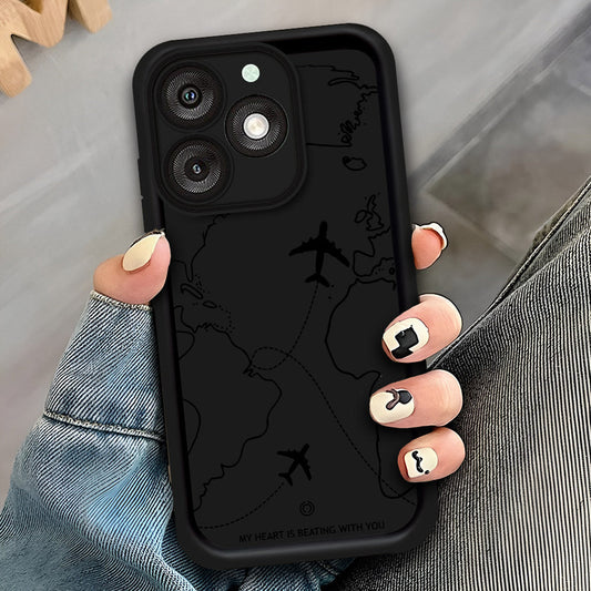 itel A50 - Black - Airplane Route Design - ONation Step Up Series - HQ Liquid Silicone Soft Case
