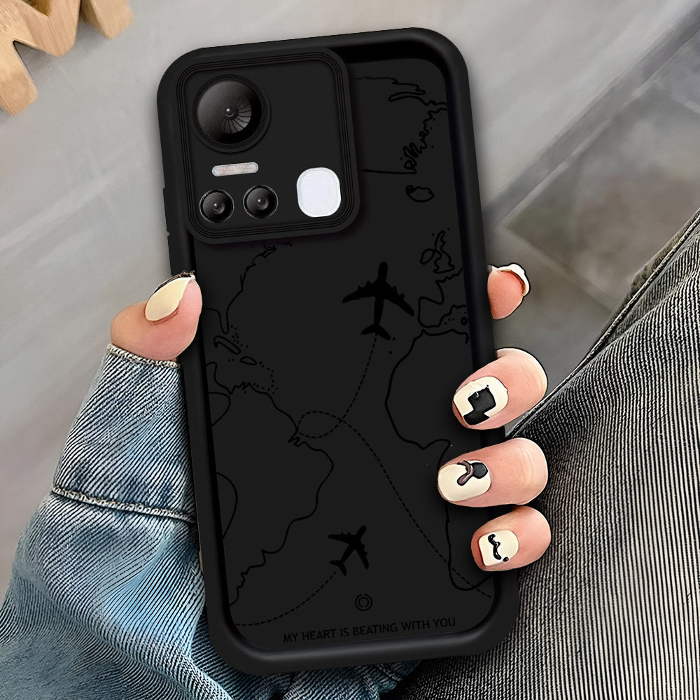 itel S18 - Black - Airplane Route Design - ONation Step Up Series - HQ Liquid Silicone Soft Case