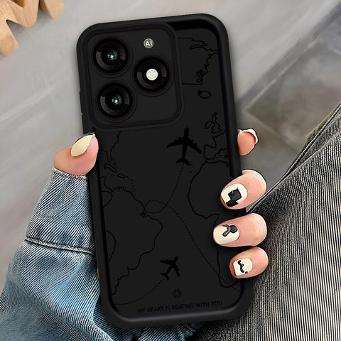 itel S23 Plus - Black - Airplane Route Design - ONation Step Up Series - HQ Liquid Silicone Soft Case