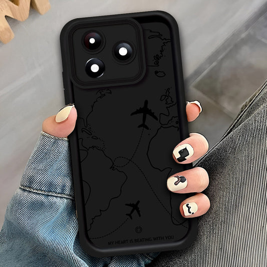 itel S24 - Black - Airplane Route Design - ONation Step Up Series - HQ Liquid Silicone Soft Case