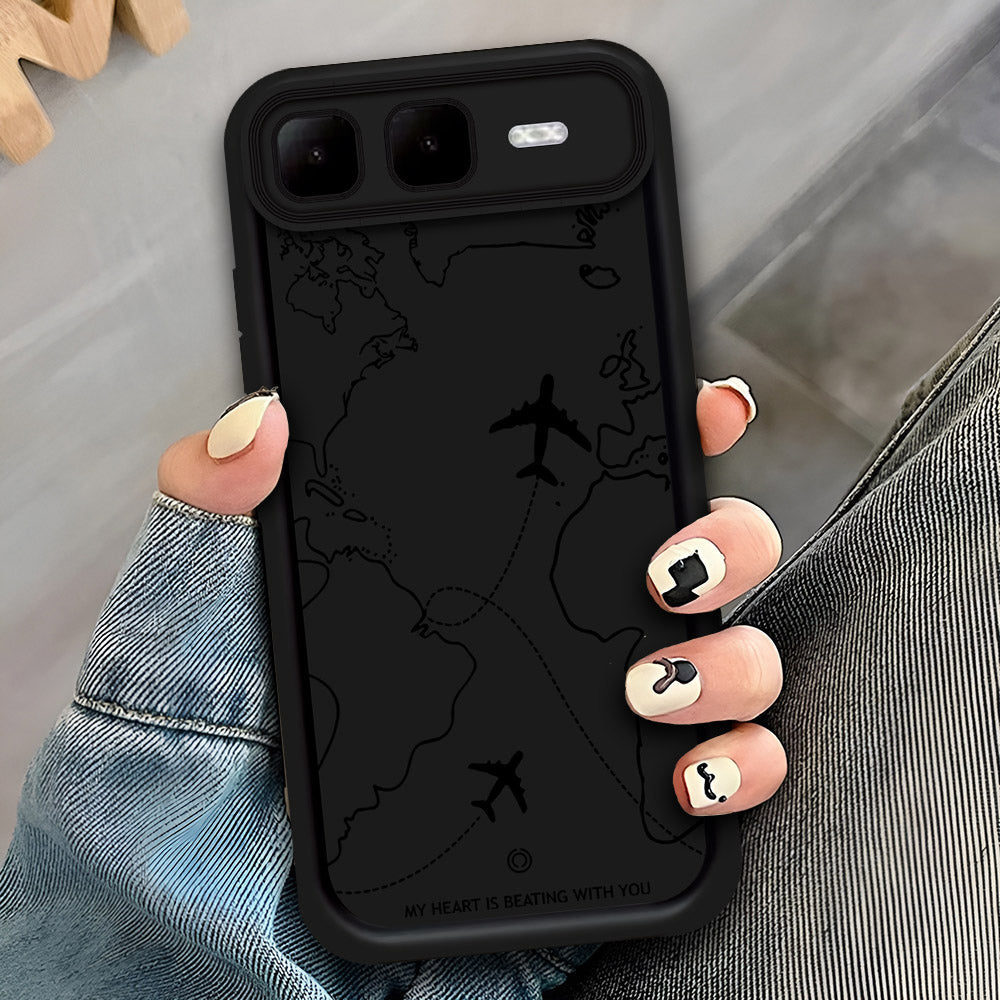 Infinix Smart 10 Plus - Black - Airplane Route Design - ONation Step Up Series - HQ Liquid Silicone Soft Case