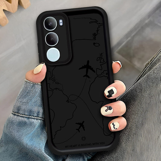 Vivo Y19s - Black - Airplane Route Design - ONation Step Up Series - HQ Liquid Silicone Soft Case