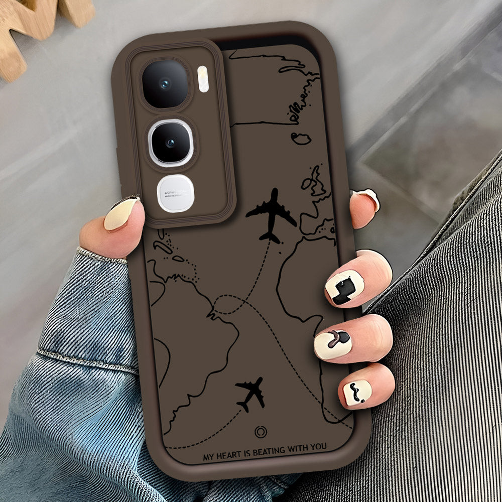 Vivo Y400 - Brown - Airplane Route Design - ONation Step Up Series - HQ Liquid Silicone Soft Case