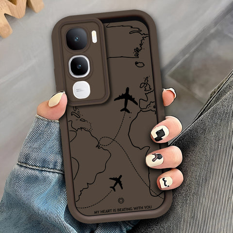 Vivo Y400 - Brown - Airplane Route Design - ONation Step Up Series - HQ Liquid Silicone Soft Case