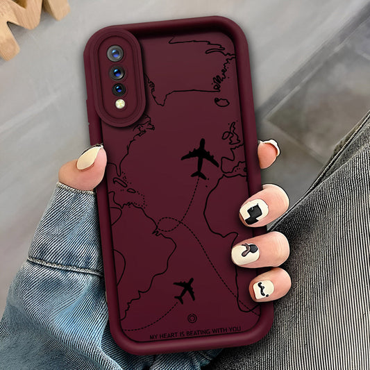 Vivo S1 - Maroon - Airplane Route Design - ONation Step Up Series - HQ Liquid Silicone Soft Case