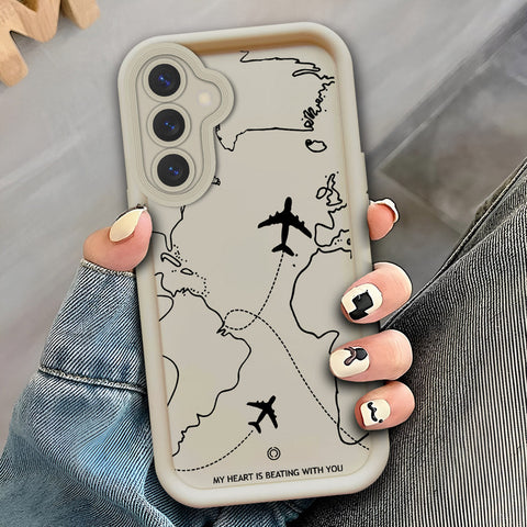 Samsung Galaxy S25 FE - Offwhite - Airplane Route Design - ONation Step Up Series - HQ Liquid Silicone Soft Case