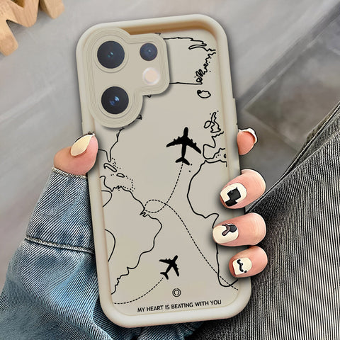 Vivo V60 - Maroon - Airplane Route Design - ONation Step Up Series - HQ Liquid Silicone Soft Case