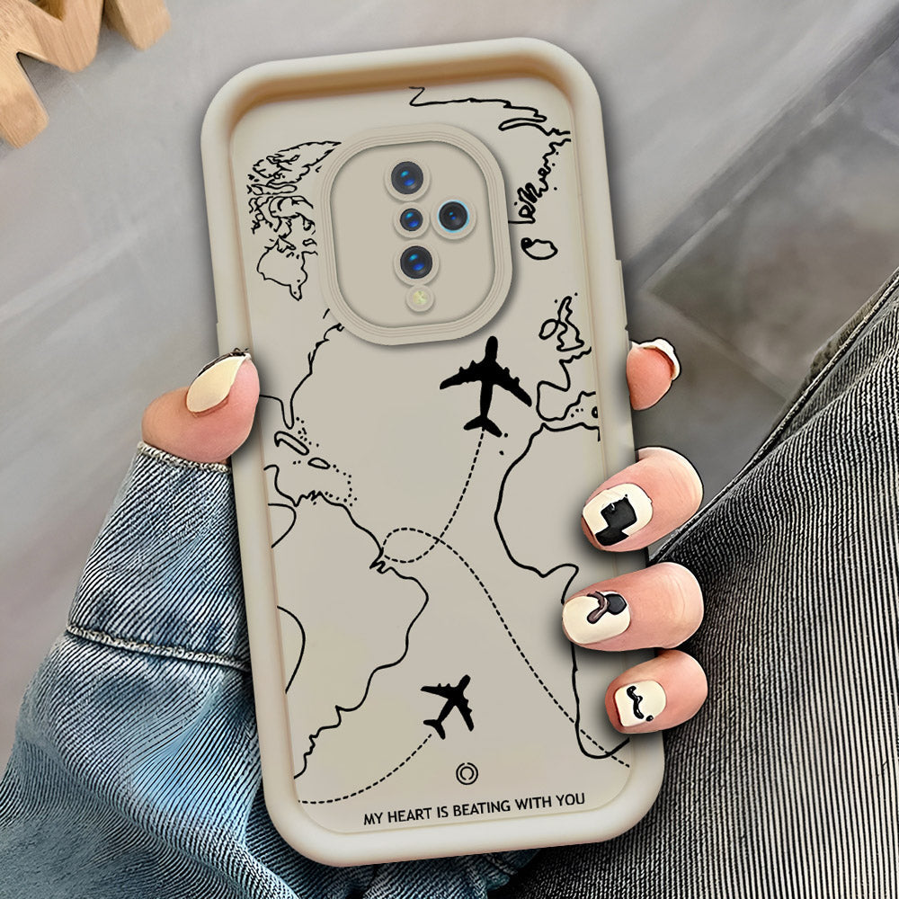 Vivo Y51 (2020 September) - Offwhite - Airplane Route Design - ONation Step Up Series - HQ Liquid Silicone Soft Case