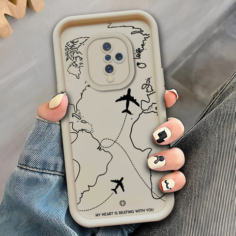 Vivo Y51 (2020 September) - Offwhite - Airplane Route Design - ONation Step Up Series - HQ Liquid Silicone Soft Case