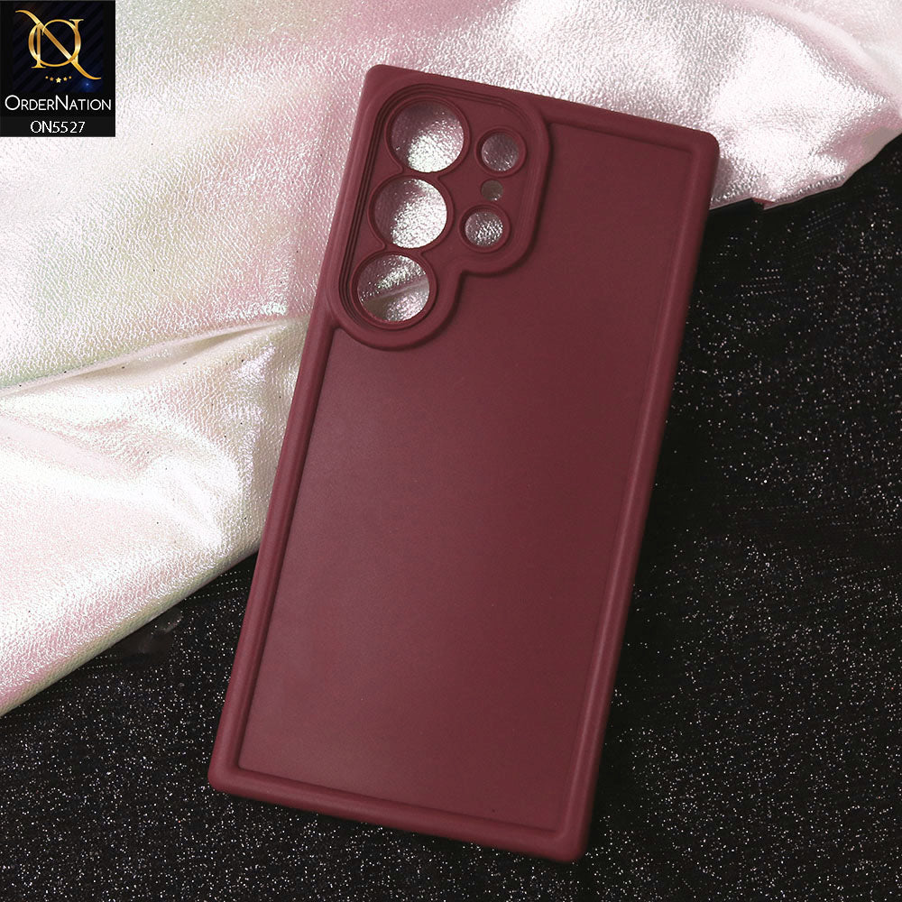 Samsung Galaxy S23 Ultra Cover - Maroon - Soft Silicone Case With Round Bumper Matte TPU Shockproof Cover