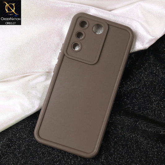 Vivo V27e Cover - Brown -Soft Silicone Case With Round Bumper Matte TPU Shockproof Cover