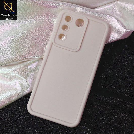 Vivo V27e Cover - Off White -Soft Silicone Case With Round Bumper Matte TPU Shockproof Cover