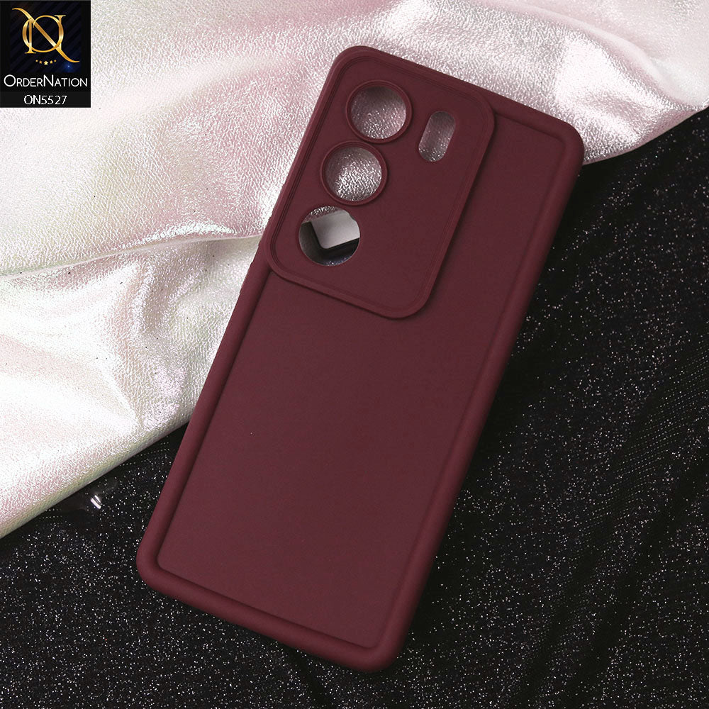 Vivo V29 Cover - Maroon - Soft Silicone Case With Round Bumper Matte TPU Shockproof Cover