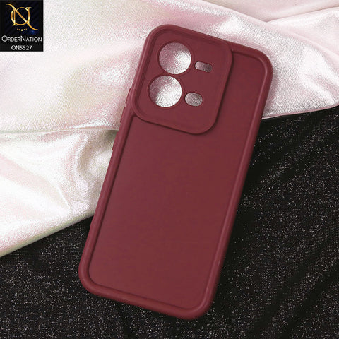 Vivo V25e Cover - Maroon - Soft Silicone Case With Round Bumper Matte TPU Shockproof Cover