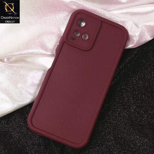 Vivo Y21 Cover - Maroon - Soft Silicone Case With Round Bumper Matte TPU Shockproof Cover