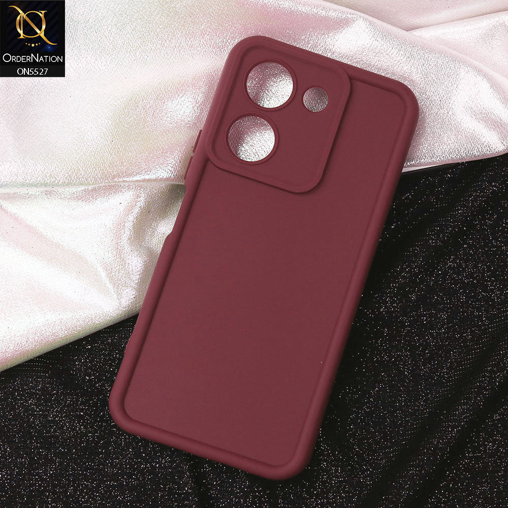 Vivo Y27s Cover - Maroon - Soft Silicone Case With Round Bumper Matte TPU Shockproof Cover