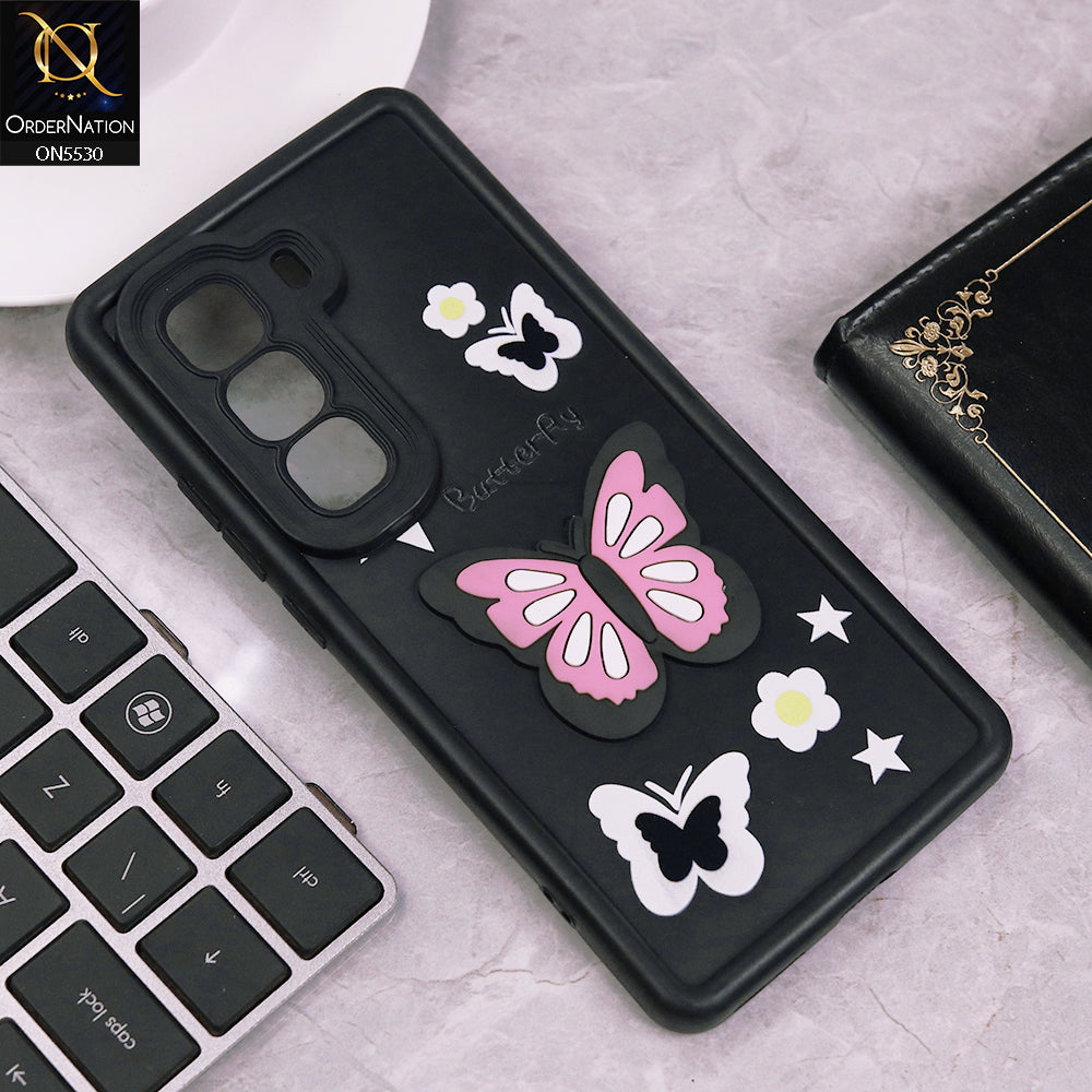 Infinix Hot 50 Pro Plus Cover - Black - 3D Butterfly Soft Case With Camera Protection Case