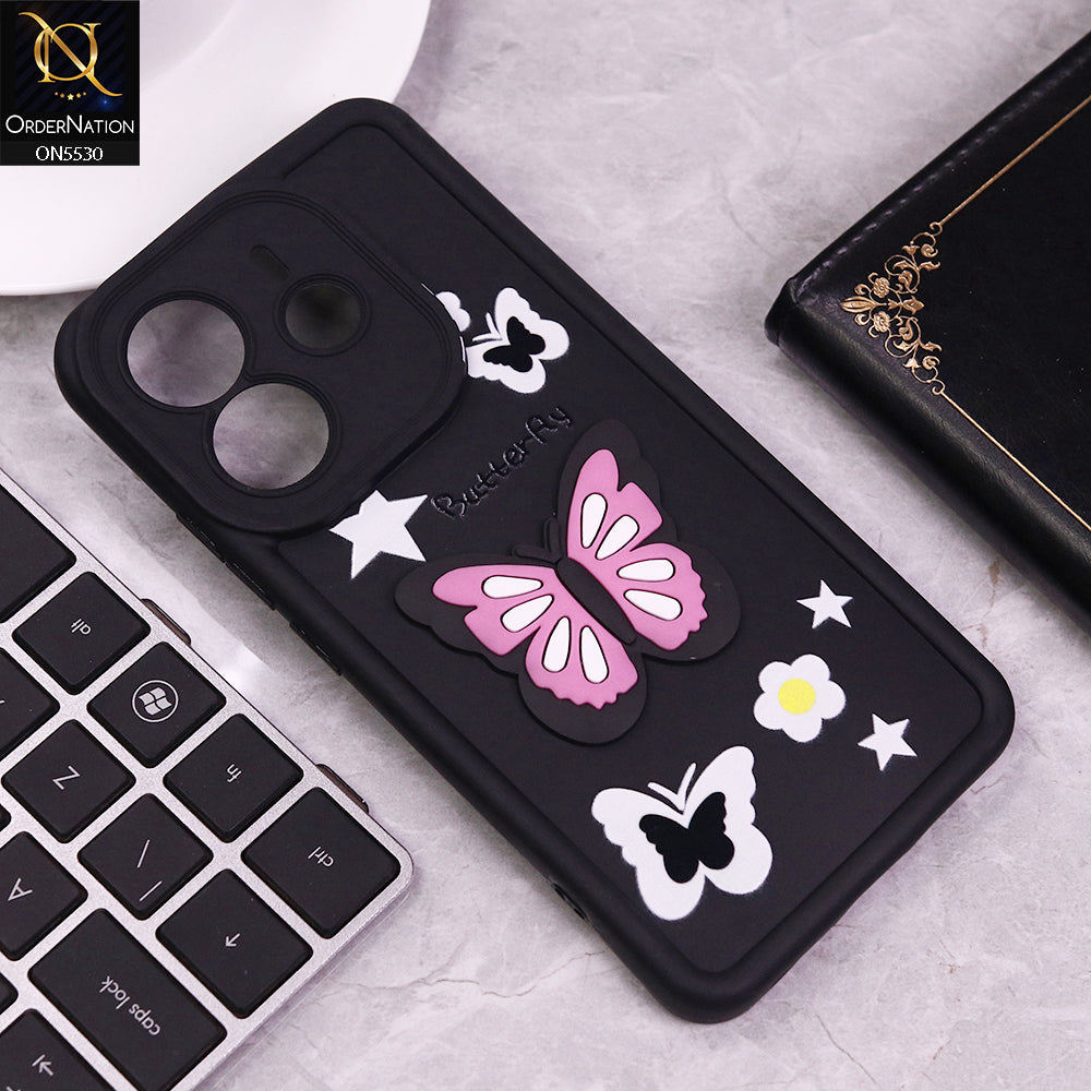 Xiaomi Redmi Note 14 4G Cover - Black - 3D Butterfly Soft Case With Camera Protection Case