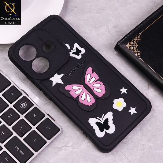 Xiaomi Redmi Note 14 4G Cover - Black - 3D Butterfly Soft Case With Camera Protection Case