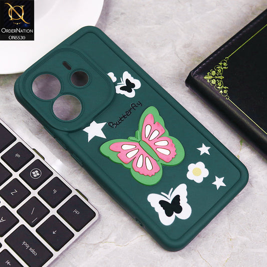 Xiaomi Redmi Note 14 4G Cover - Green - 3D Butterfly Soft Case With Camera Protection Case