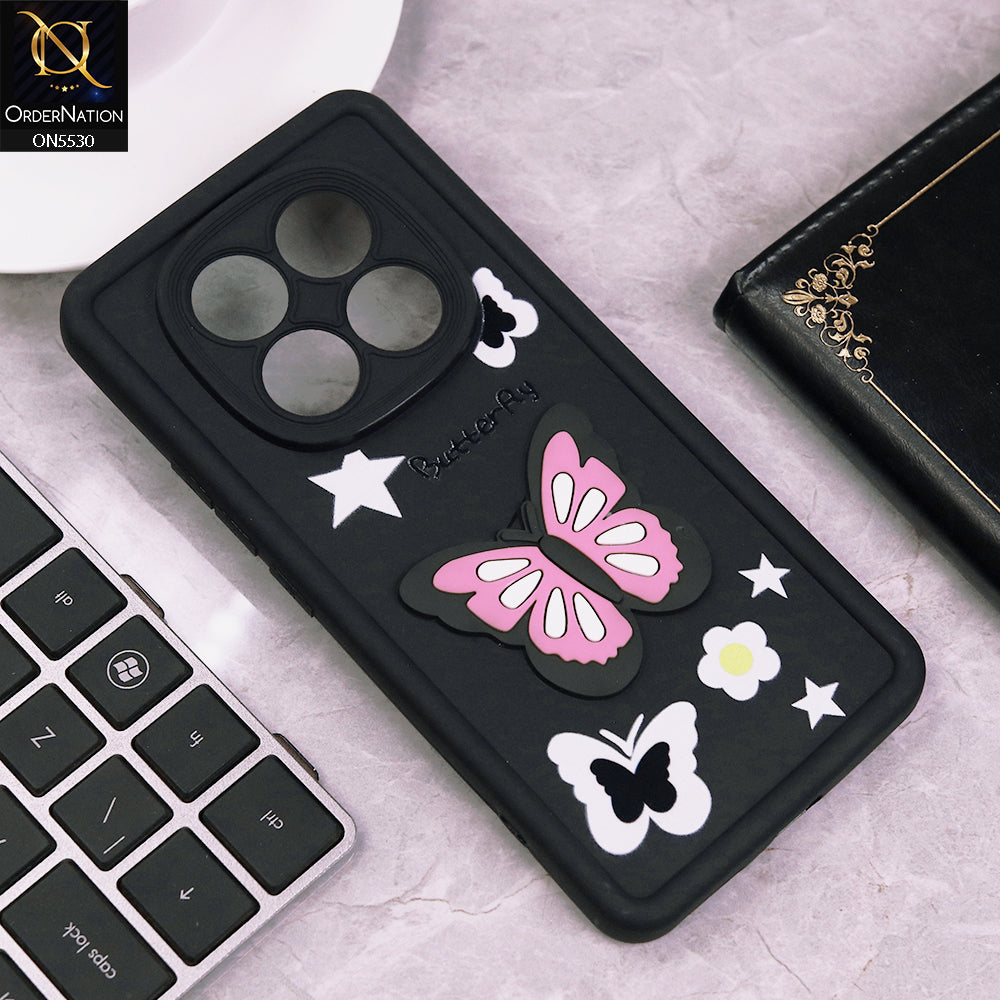 Xiaomi Redmi Note 14 Pro 4G Cover - Black - 3D Butterfly Soft Case With Camera Protection Case