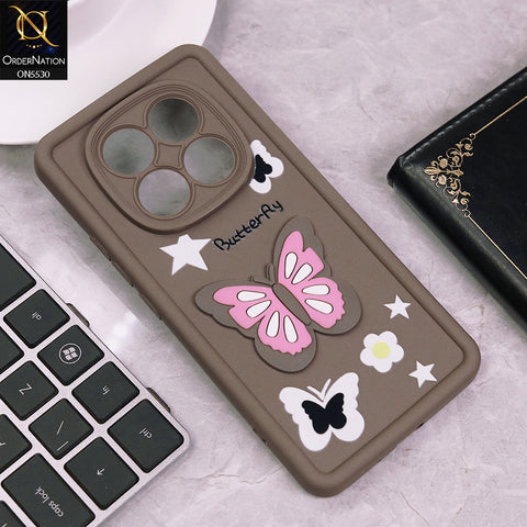 Xiaomi Redmi Note 14 Pro 4G Cover - Brown - 3D Butterfly Soft Case With Camera Protection Case