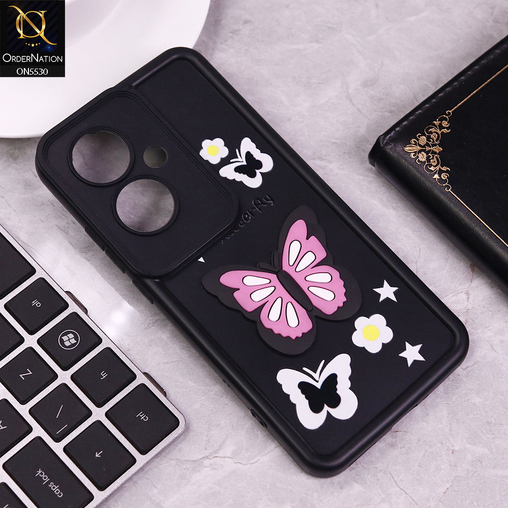 Oppo F25 Pro Cover - Black - 3D Butterfly Soft Case With Camera Protection Case