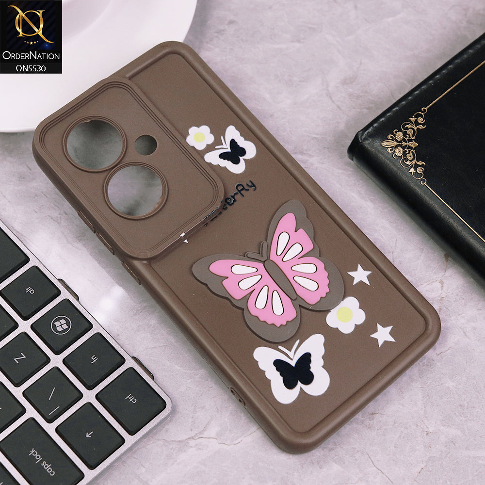 Oppo F25 Pro Cover - Brown - 3D Butterfly Soft Case With Camera Protection Case