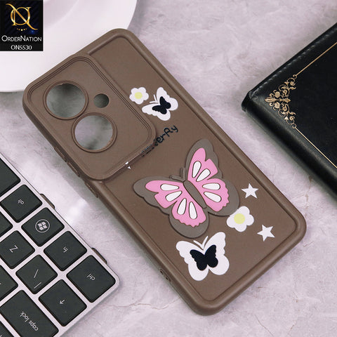 Oppo F25 Pro Cover - Brown - 3D Butterfly Soft Case With Camera Protection Case