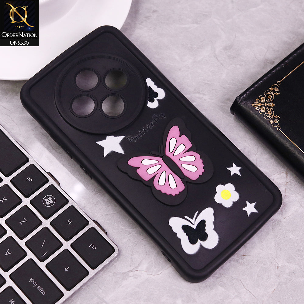 Oppo Reno 12F 4G Cover - Black - 3D Butterfly Soft Case With Camera Protection Case