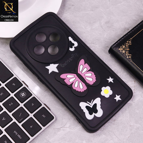 Oppo Reno 12F 4G Cover - Black - 3D Butterfly Soft Case With Camera Protection Case