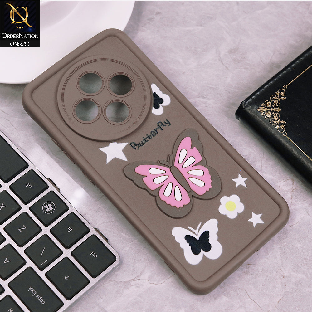 Oppo Reno 12F 4G Cover - Brown - 3D Butterfly Soft Case With Camera Protection Case