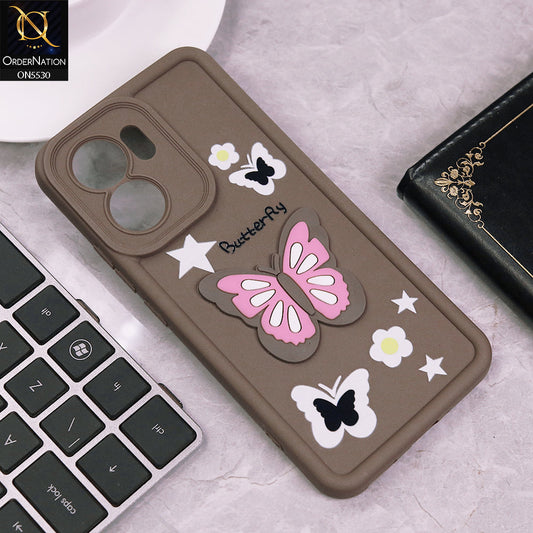 Oppo Reno 13F 5G Cover - Brown - 3D Butterfly Soft Case With Camera Protection Case