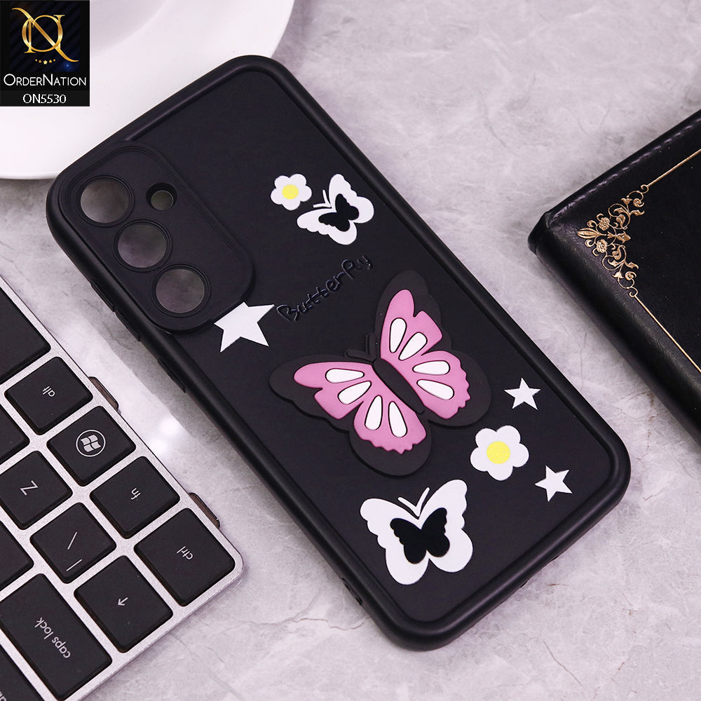 Samsung Galaxy A35 Cover - Black - 3D Butterfly Soft Case With Camera Protection Case
